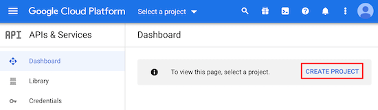 Google Cloud haga clic en crear proyecto