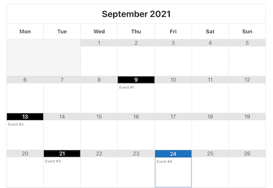 Ejemplo de eventos de Google Calendar
