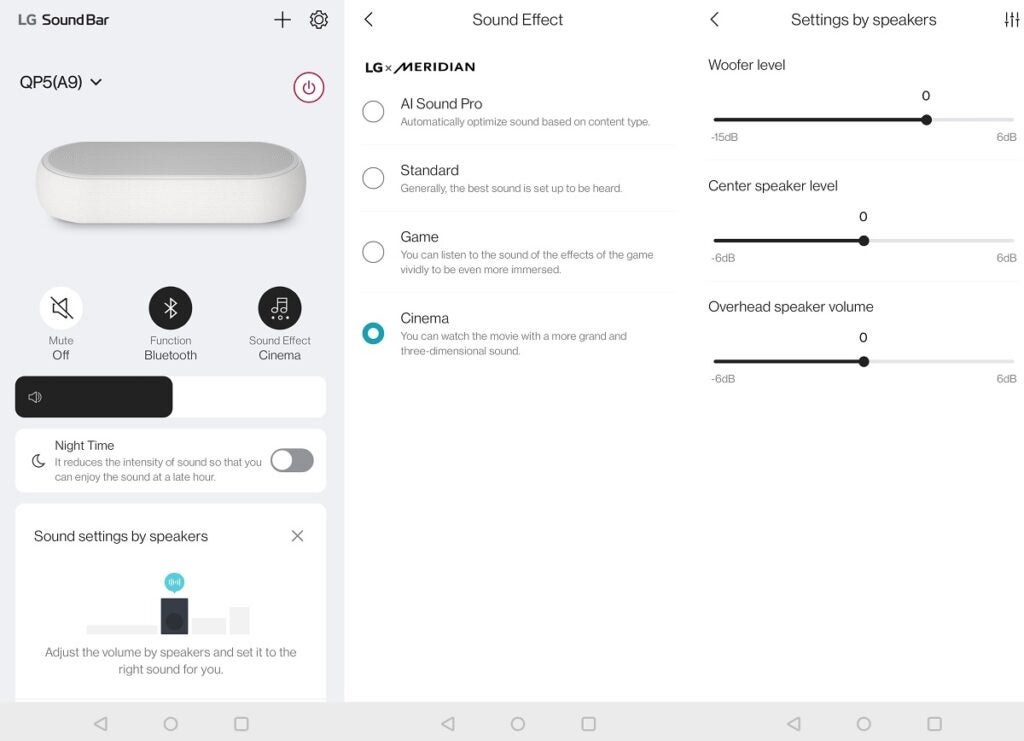 Interfaz Eclair de la aplicación LG Sound Bar