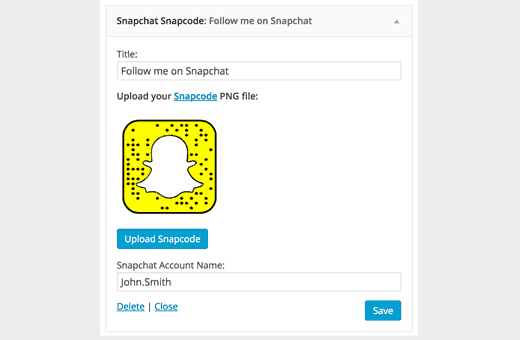 Configuración del widget de snapcode de Snapchat