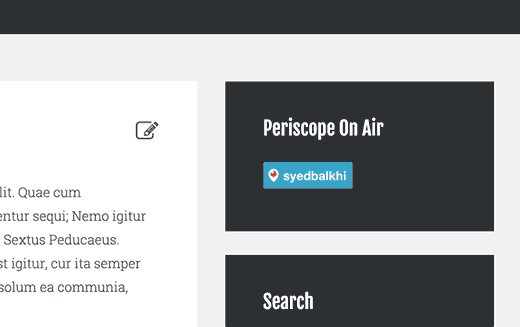 Vista previa del widget Periscope on air