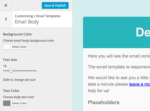 Tamaño y color de fuente para el cuerpo del correo electrónico