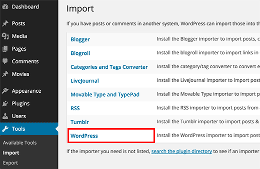 Herramienta de importación de WordPress