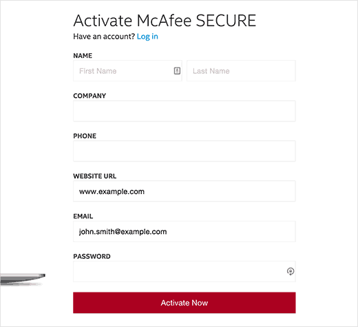 Creación de su cuenta SECURE de McAfee