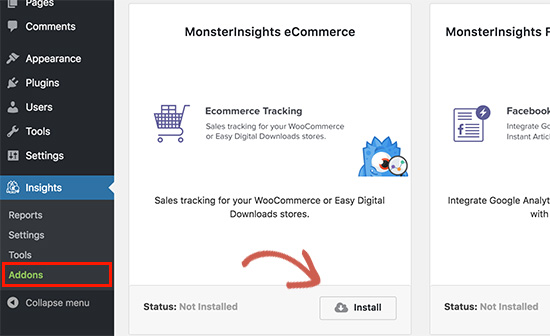 Instalar el complemento de comercio electrónico para MonsterInsights