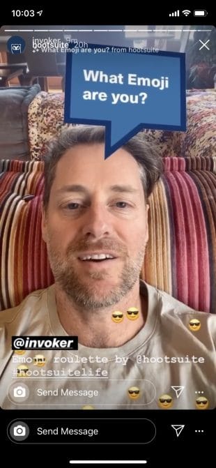 Historia de Instagram del CEO de Themelocal, Ryan Holmes, usando el filtro AR de Instagram de Emoji Roulette