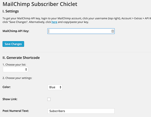 Configuración de Chiclet de suscriptor de MailChimp