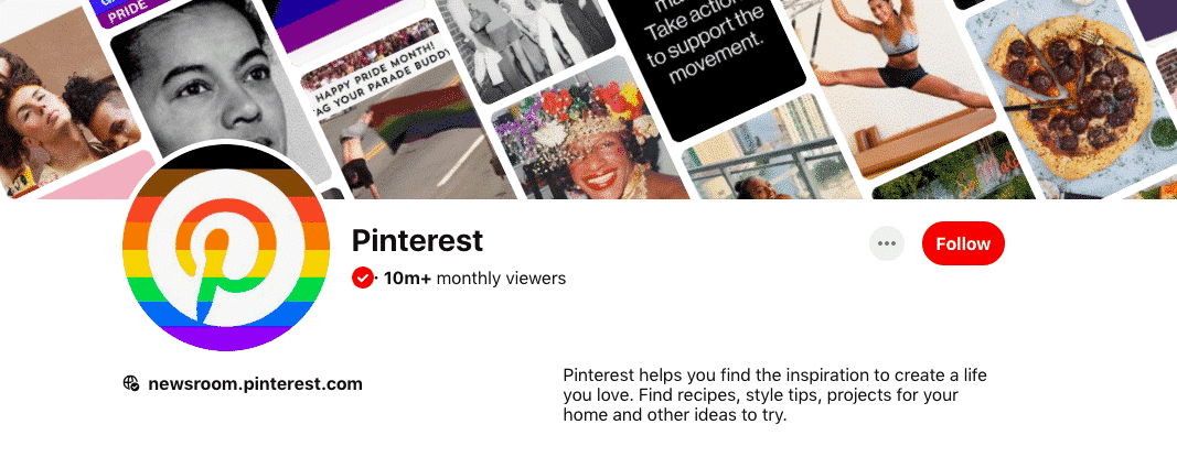 Marca de verificación de verificación de la página de inicio de Pinterest