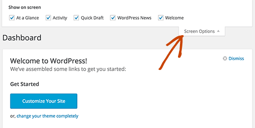 Mostrar u ocultar secciones en la pantalla del panel de WordPress