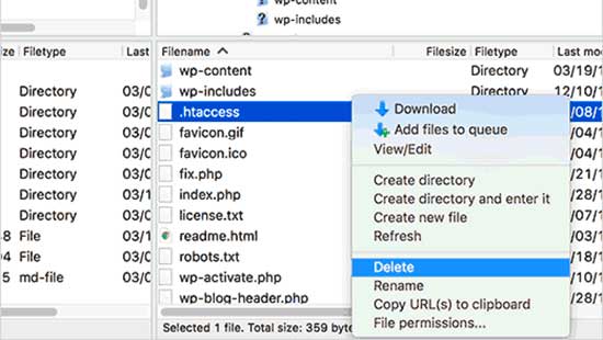 Eliminar archivo .htaccess en WordPress