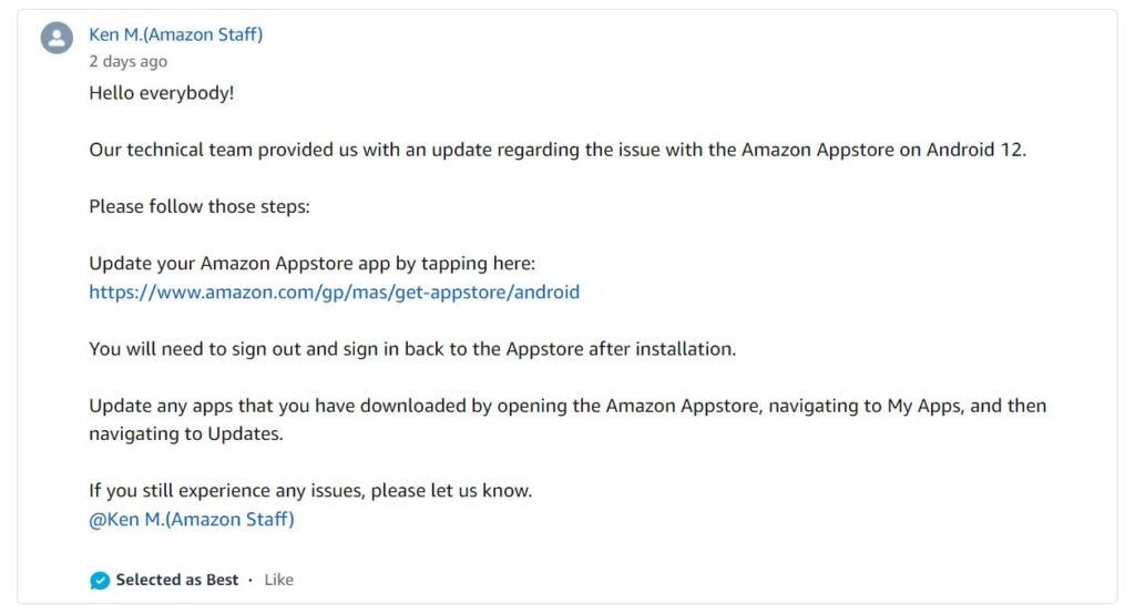 Amazon Appstore no funciona con Android 12
