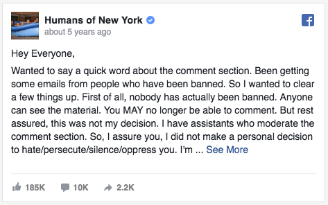 Publicación de Facebook de Humanos de Nueva York sobre trolls