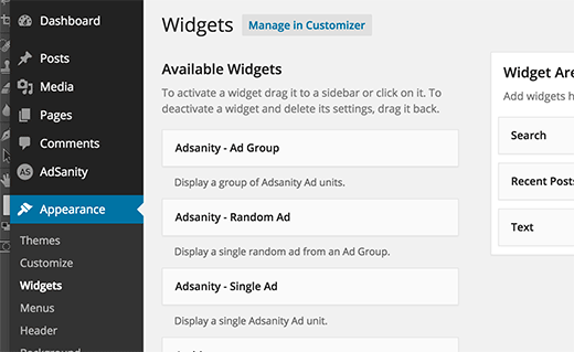 Visualización de anuncios usando Adsanity Widgets en WordPress