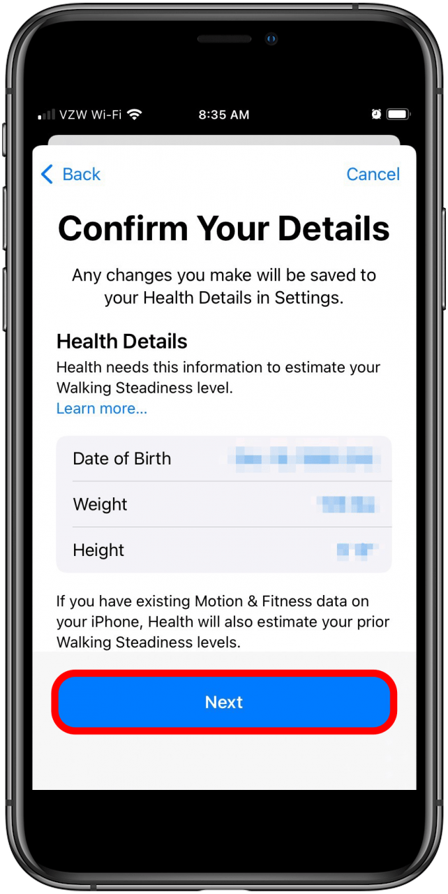 Aplicación de salud para iPhone Walking Steadiness Score iOS 15