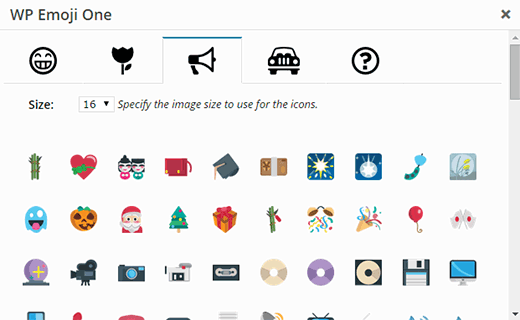Cambie entre el icono de emoji haciendo clic en las pestañas de categoría