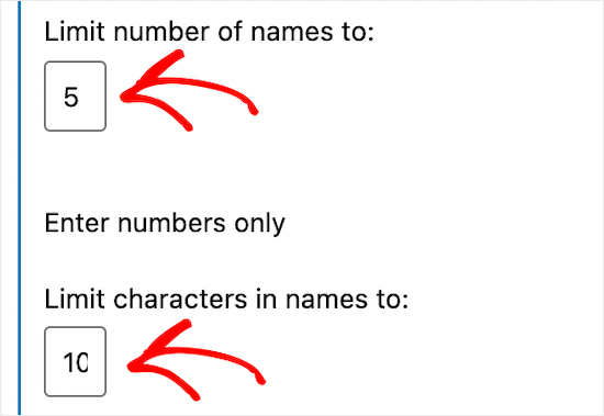 Limite el número de nombres y personajes