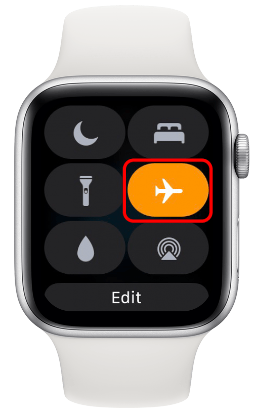 Icono de avión naranja en Apple Watch