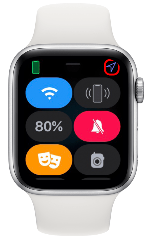 Icono de flecha morada en Apple Watch