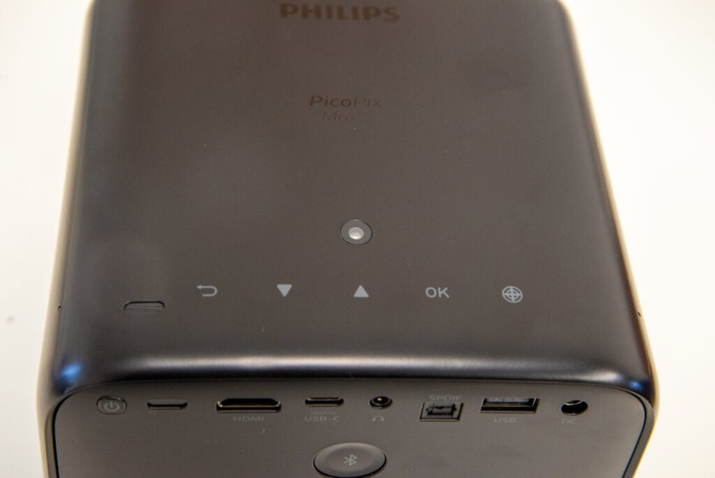 Philips PicoPix MaxTV Mobile Projector PPX720 INT controles en la parte superior