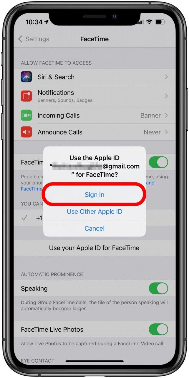 Inicie sesión en FaceTime con su ID de Apple