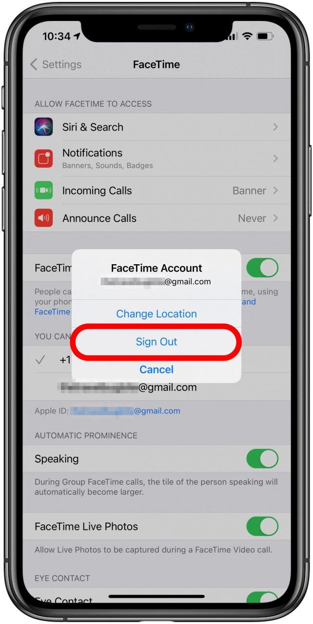 Toque para cerrar sesión en FaceTime en su iPhone