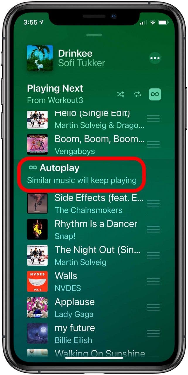 reproducción automática de música de Apple activada
