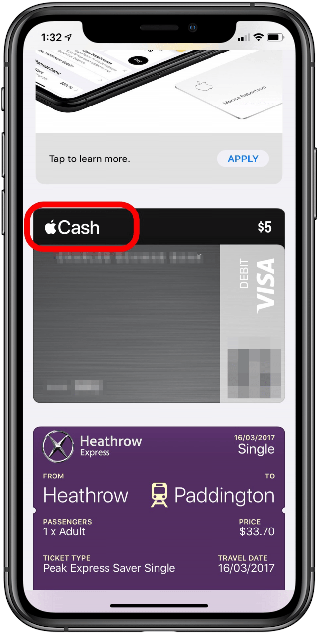 Elige tu Apple Card para transferir Apple Pay