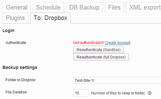 Autenticarse con Dropbox para guardar sus copias de seguridad en Dropbox