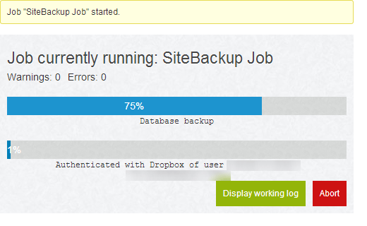 Ejecutar un trabajo de copia de seguridad manual en BackWPup