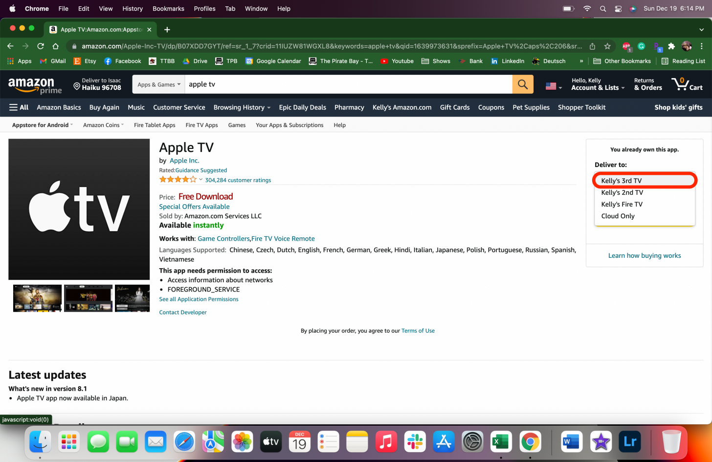 En Entregar a, seleccione Fire TV: ¿puedo ver Apple TV en Firestick?