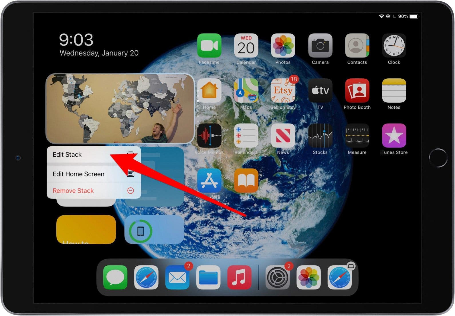 Mantenga presionada la pila de widgets de iPad que desea editar
