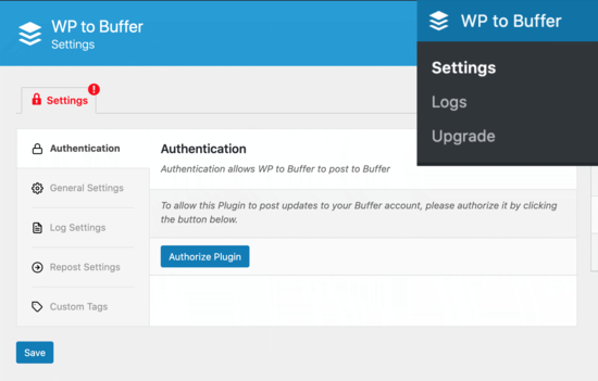Configuración de la aplicación WP to Buffer