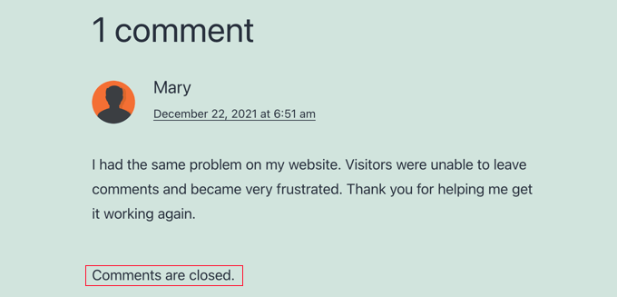 El mensaje 'Los comentarios están cerrados'