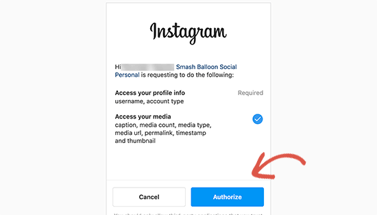 Autorizar cuenta de Instagram