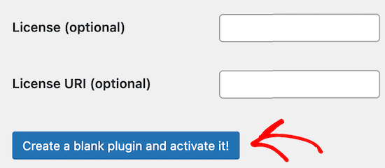 Haga clic en crear un complemento en blanco y actívelo botón