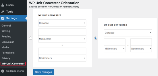 Visite Configuración » WP Unit Converter