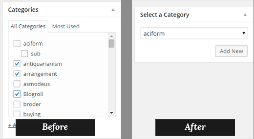 Metabox de categoría mejorada que permite a los usuarios seleccionar una categoría por publicación en WordPress