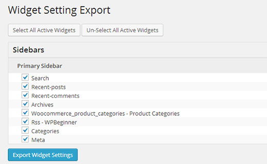 Exportación de configuraciones de widgets