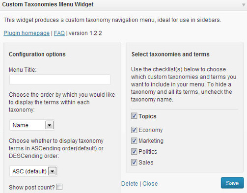 Mostrar taxonomías personalizadas en la barra lateral usando el widget