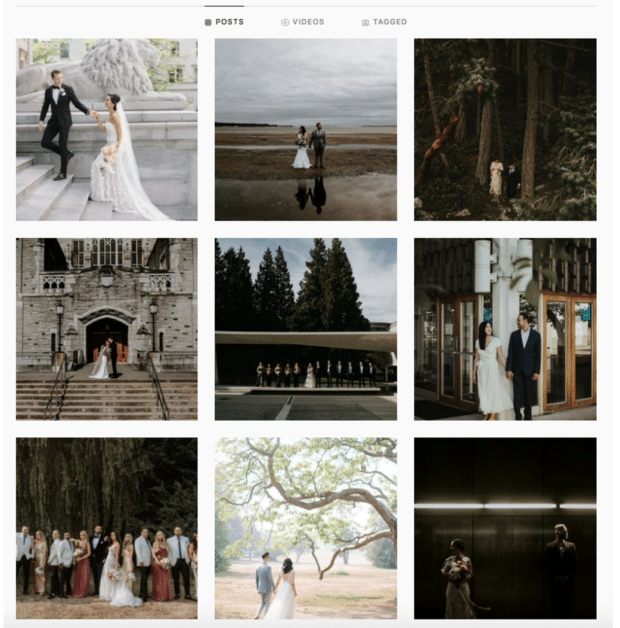 fotos de boda en el perfil de Instagram