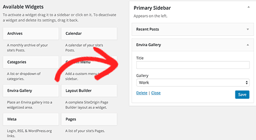 Agregando el widget Envira Gallery a la barra lateral de WordPress
