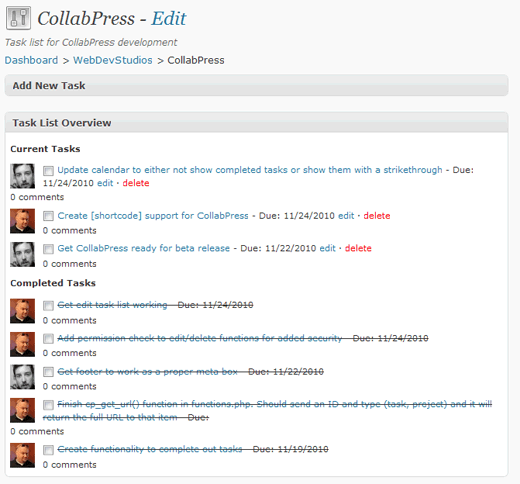 Descripción general de la lista de tareas de CollabPress