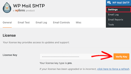 Ingrese la clave de licencia SMTP de WP Mail
