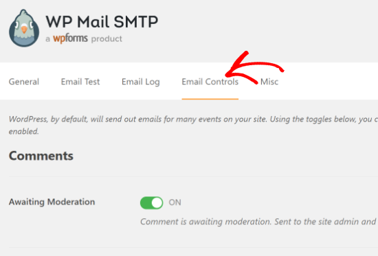 Pestaña de controles de correo electrónico en WP Mail SMTP