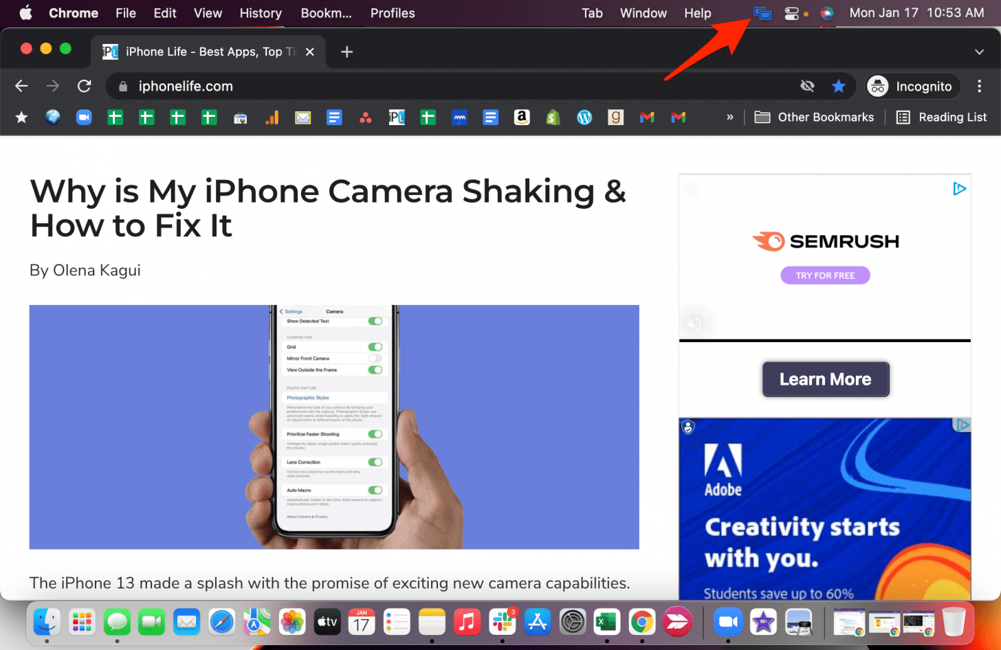 Para dejar de compartir la pantalla, toque el ícono de duplicación de pantalla en el Centro de control de su Mac.