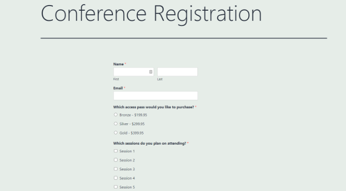 Vista previa del formulario de registro de la conferencia