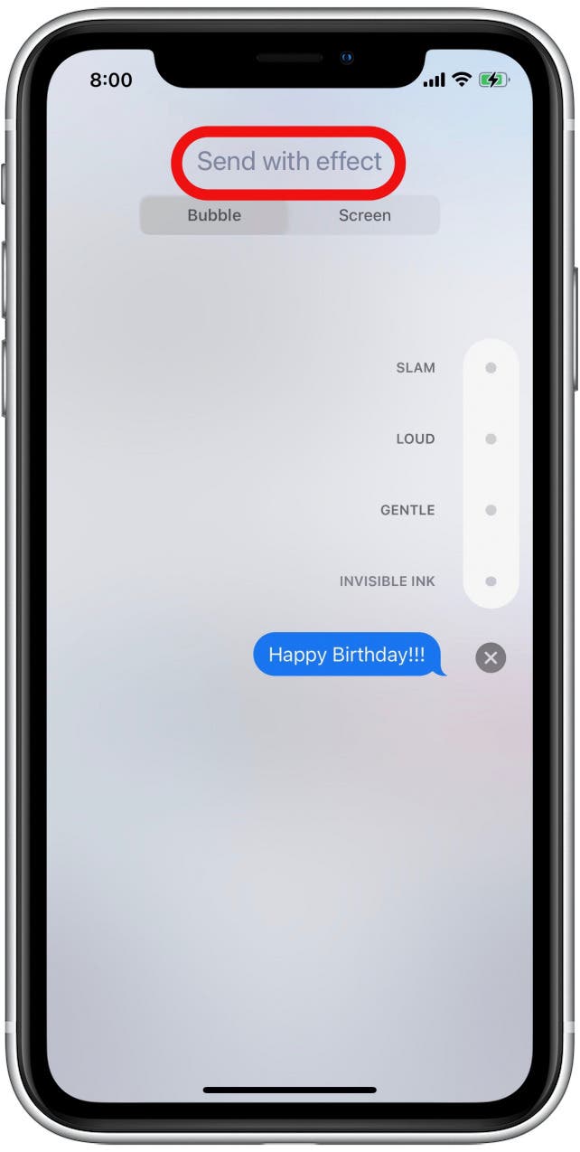 Cómo enviar confeti en iPhone Paso 7 - Enviar con pantalla de efectos