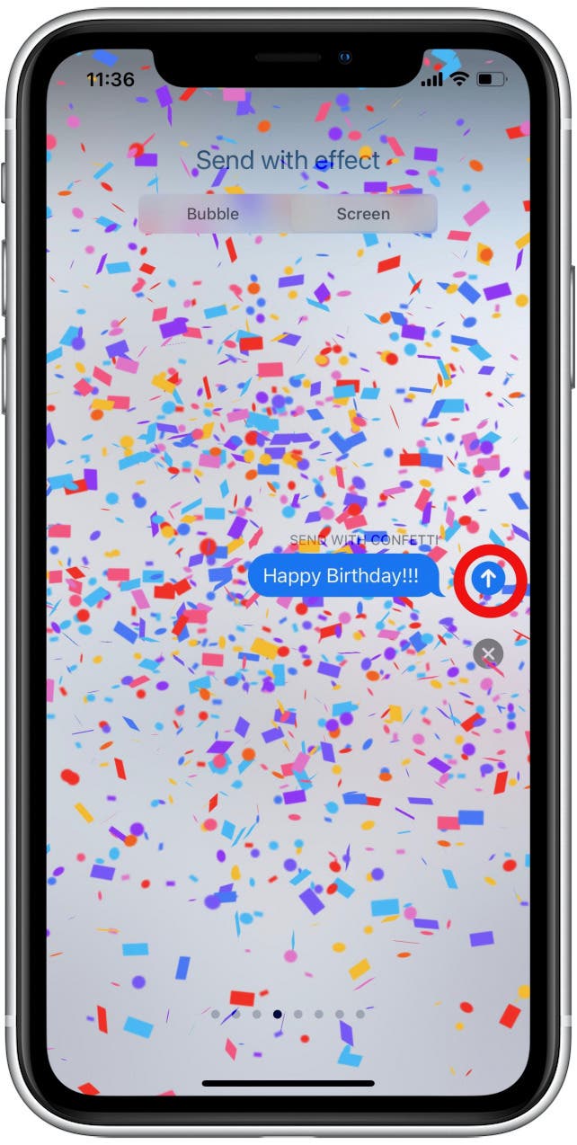 Cómo enviar confeti en iPhone Paso 10: toca Enviar