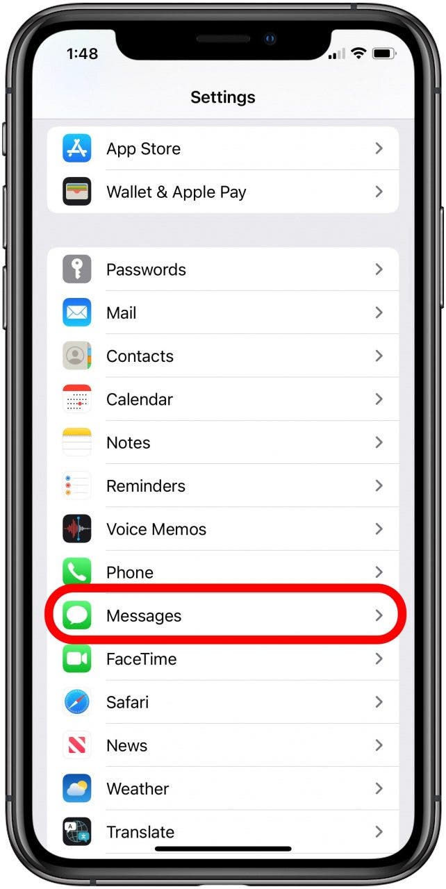 configuración de mensajes de iphone
