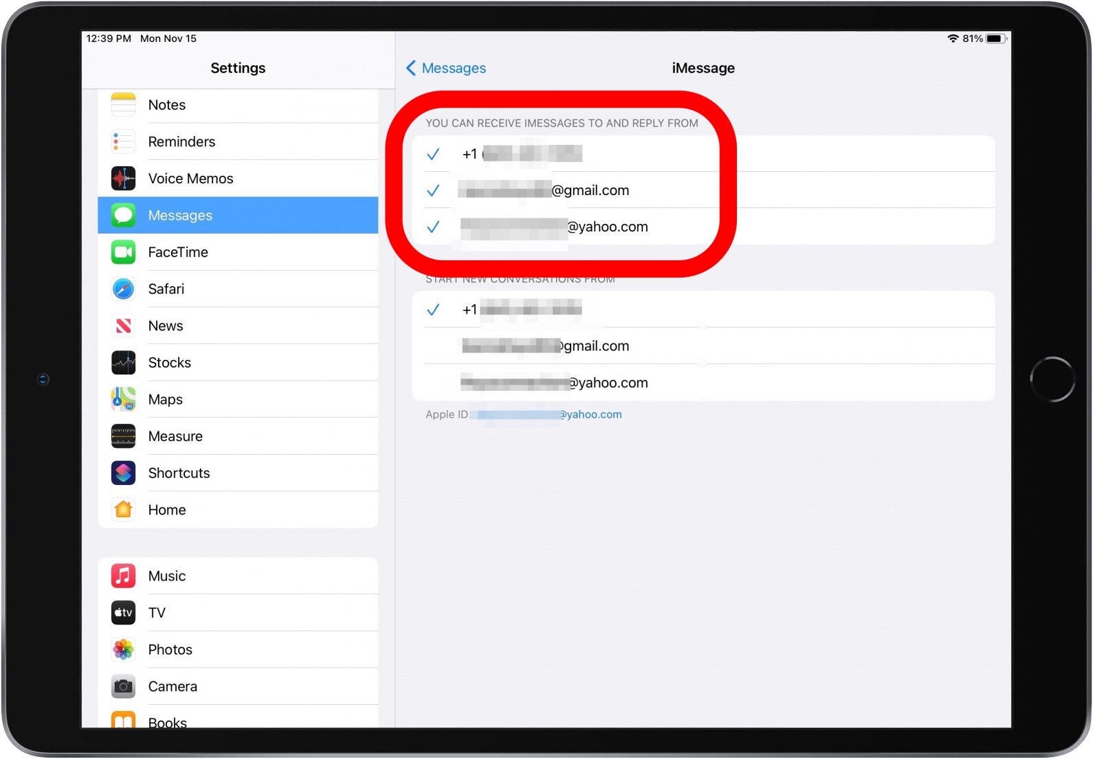sincronizar mensajes con la configuración de envío de mensajes de ipad